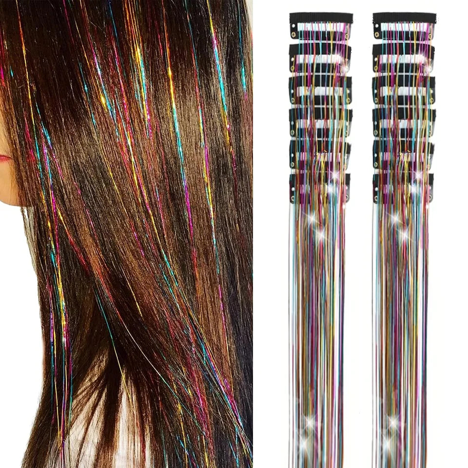 20-Inch Shiny Glitter Clip-In Hair Extensions for Parties