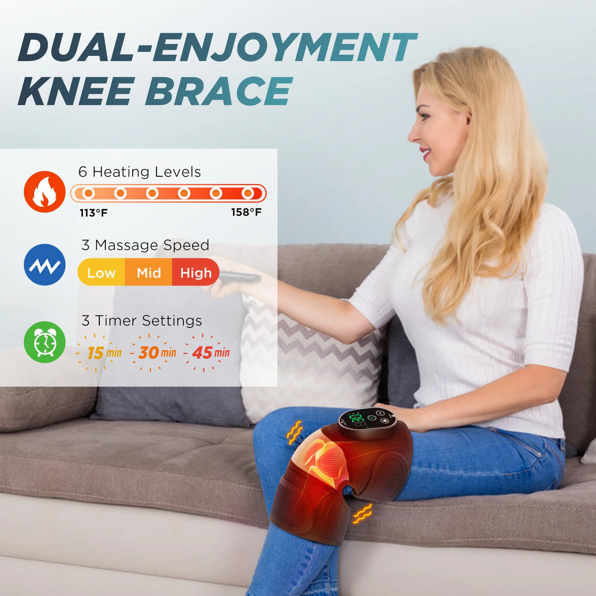 Heated Vibration Knee Massager Wrap for Joint Pain Relief and Recovery