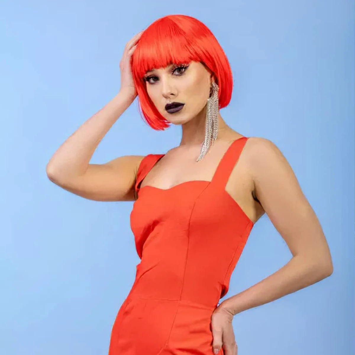 Short Straight Red Bob Wig with Bangs for Daily Wear