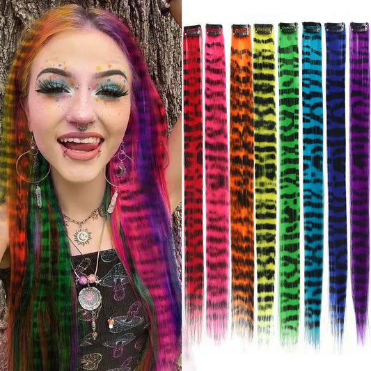 Colorful Striped Clip-In Hair Extensions for Parties