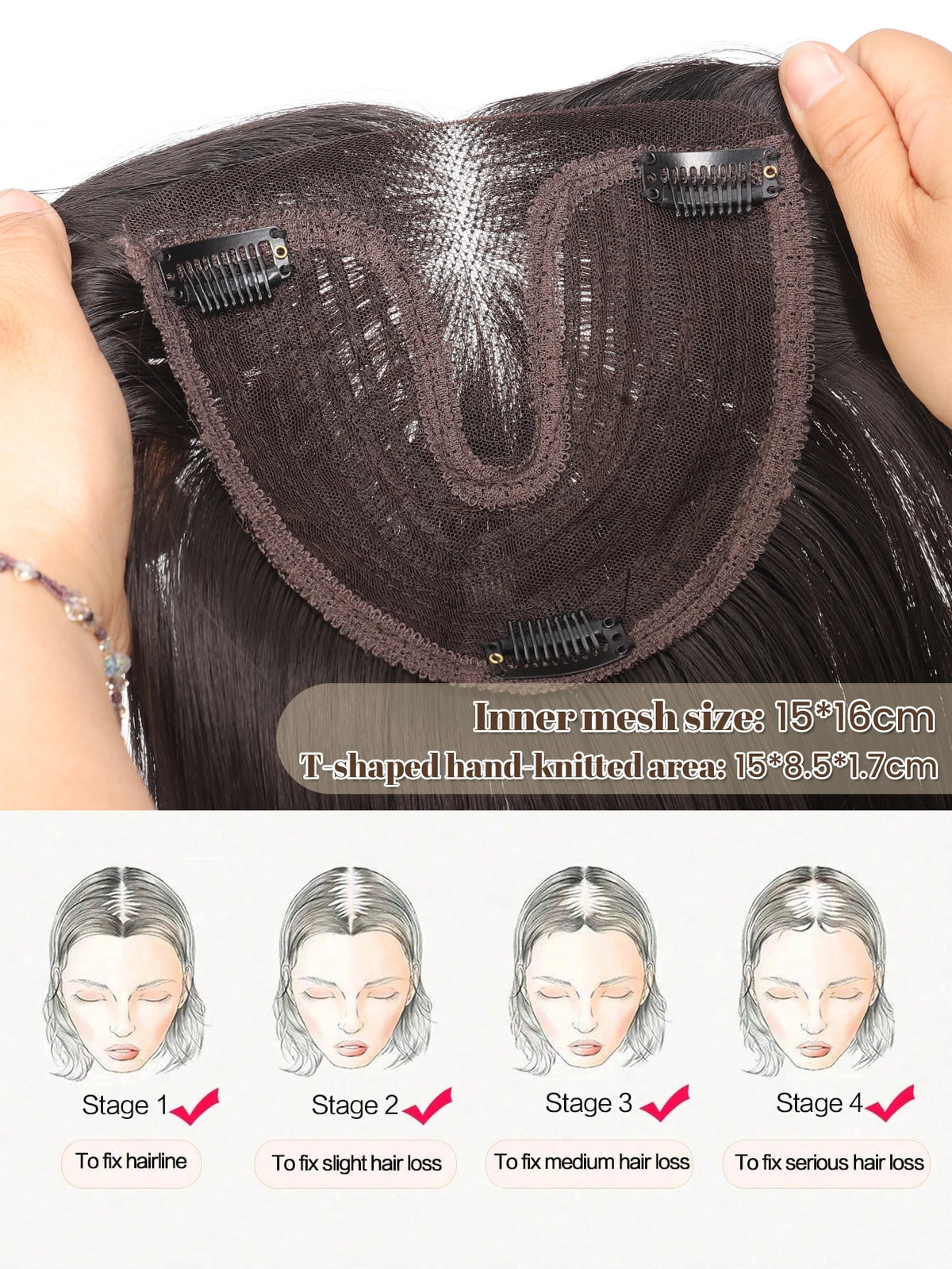 Clip-In Hair Topper with Bangs for Volume and Hair Coverage