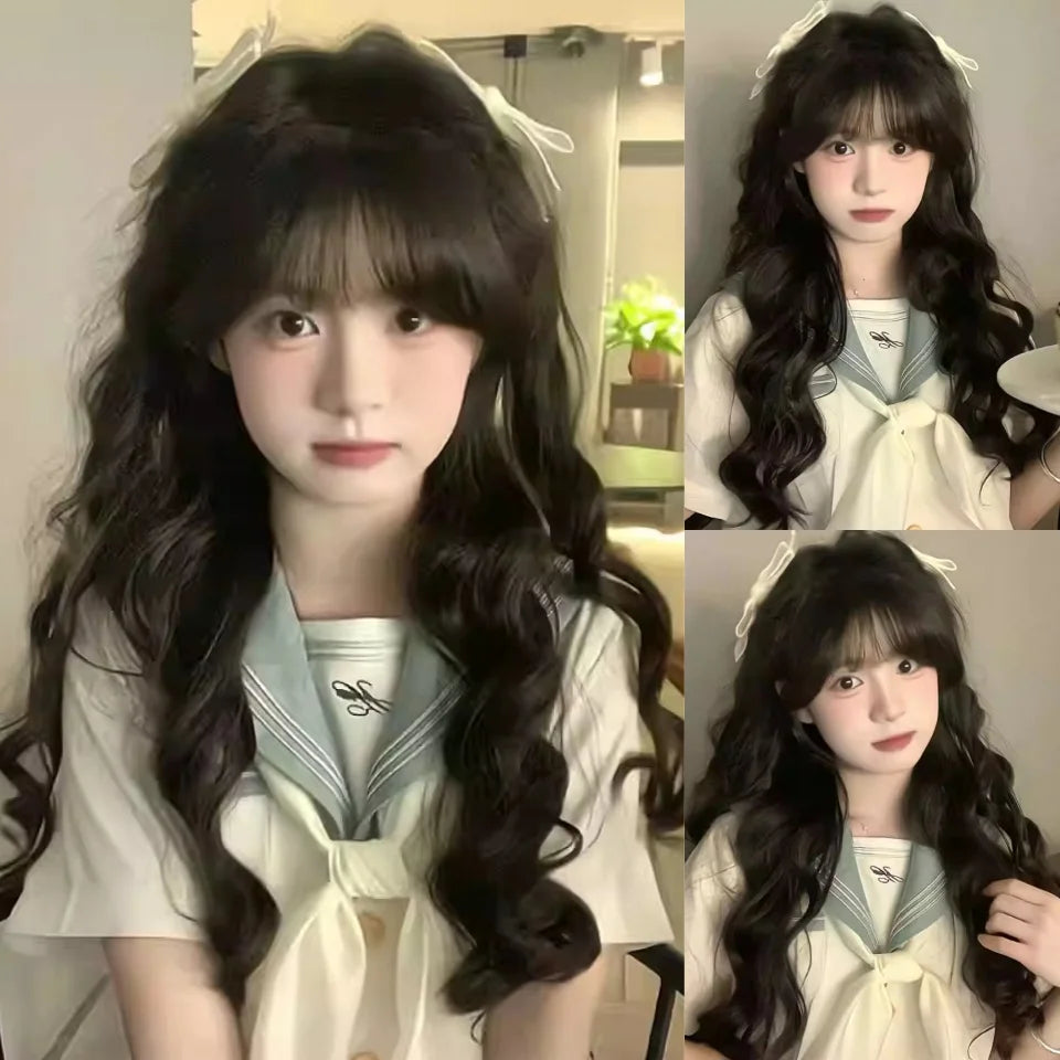 Long Wavy Blonde Cosplay Wig with Bangs