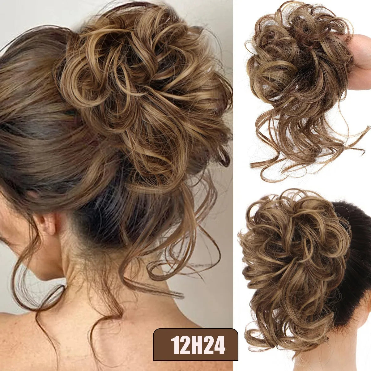 Messy Wavy Hair Bun Scrunchie for Quick Updo Hairstyles