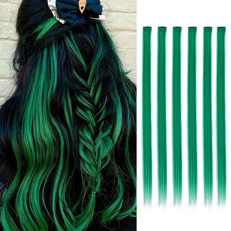22 Inch Green Clip-In Hair Extensions for Parties