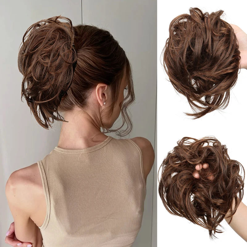Messy Curly Hair Bun Extension Scrunchie for Quick Elegant Hairstyles - 13