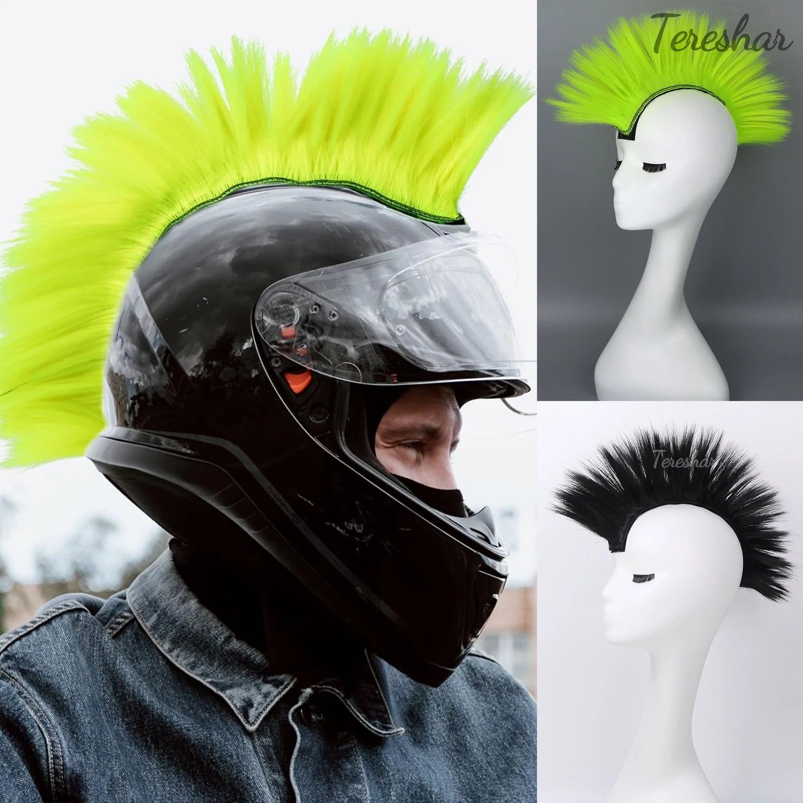 Adhesive Mohawk Helmet Wig for Motorcycle and Ski Helmets - 1
