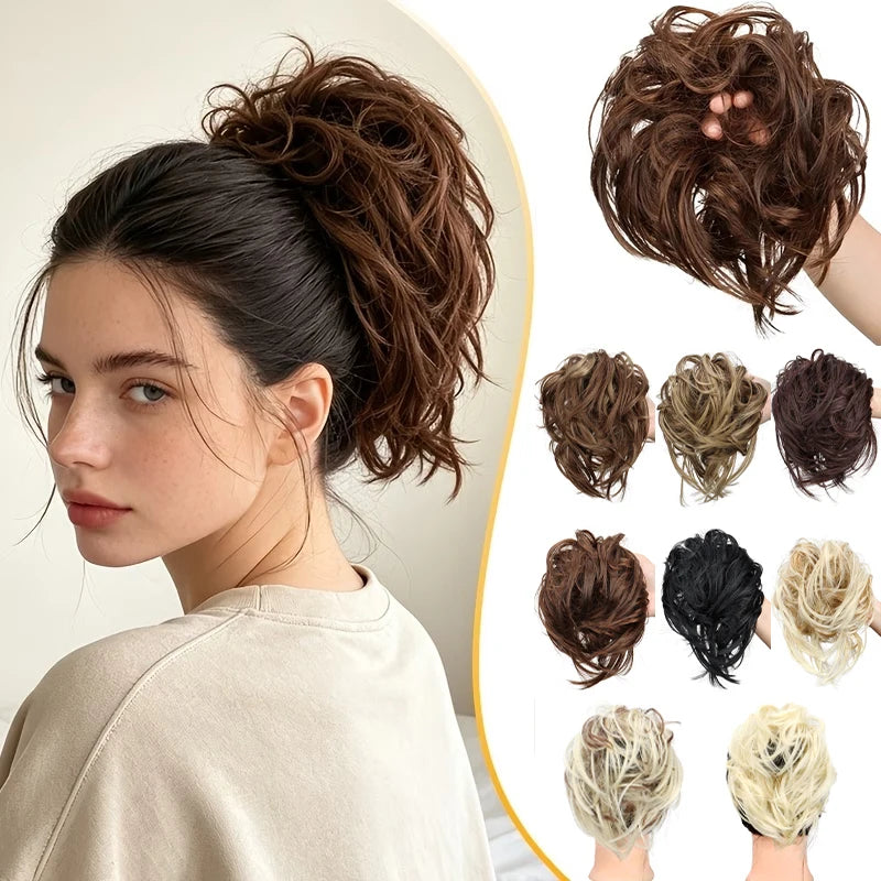 Messy Curly Hair Bun Extension Scrunchie for Quick Elegant Hairstyles - 1
