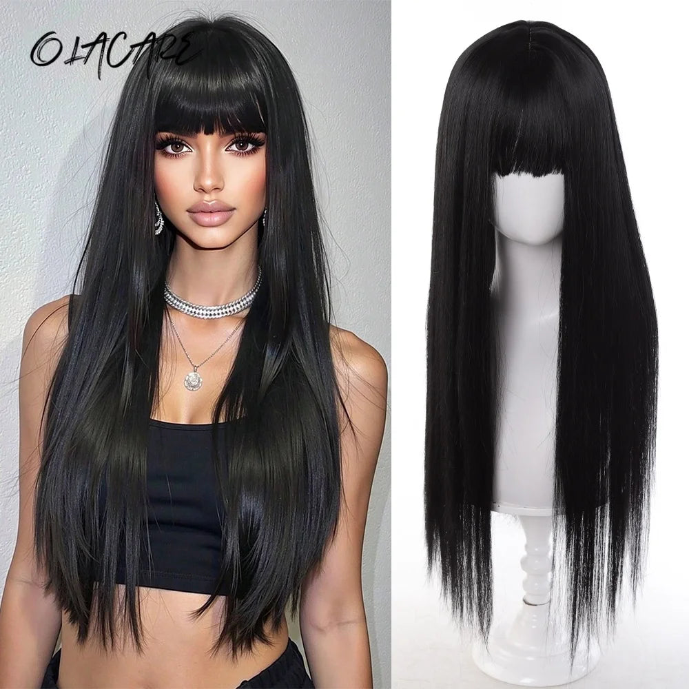 24 Inch Long Pink Cosplay Wig with Bangs - 47