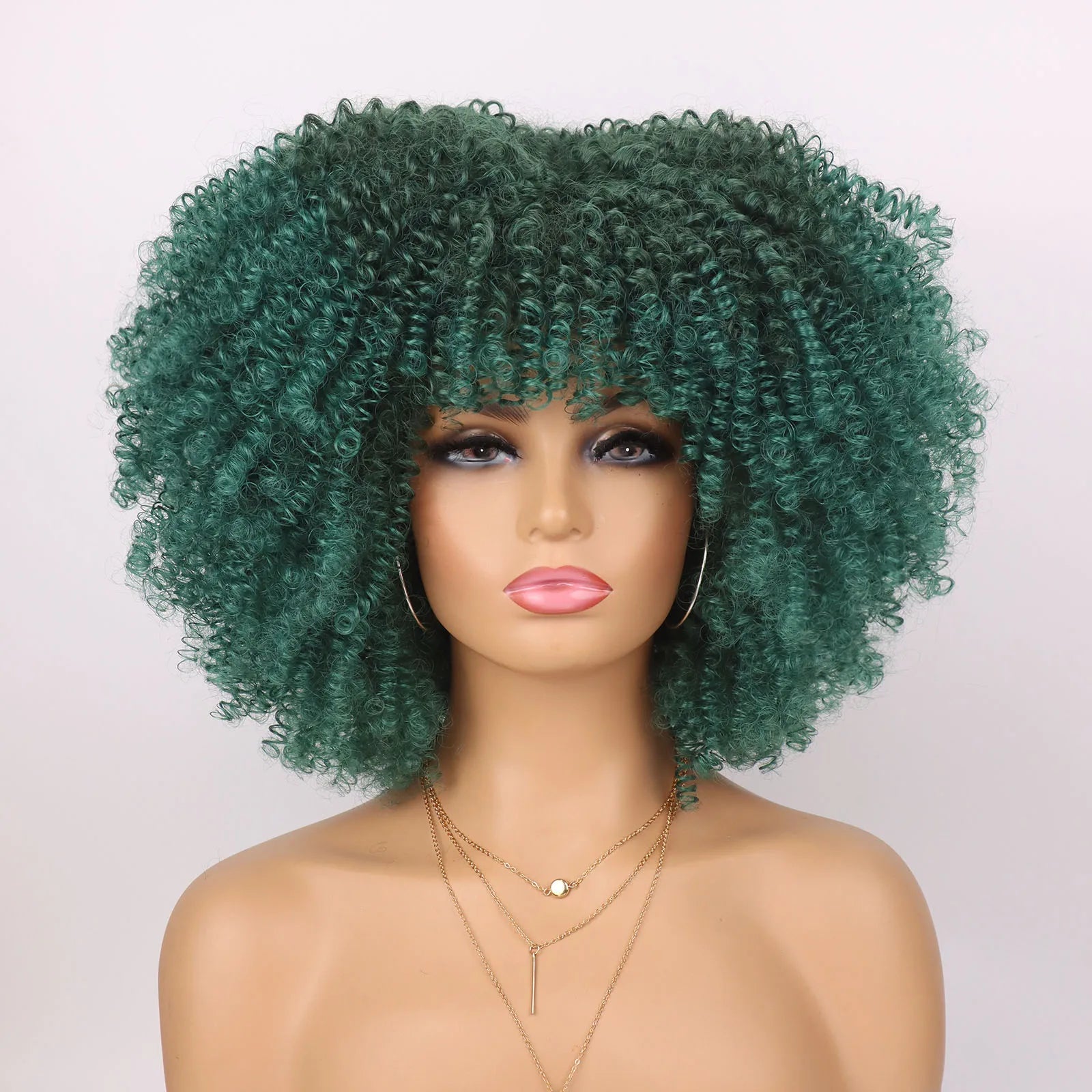 Short Kinky Curly Afro Wig with Bangs for Daily Wear - 11