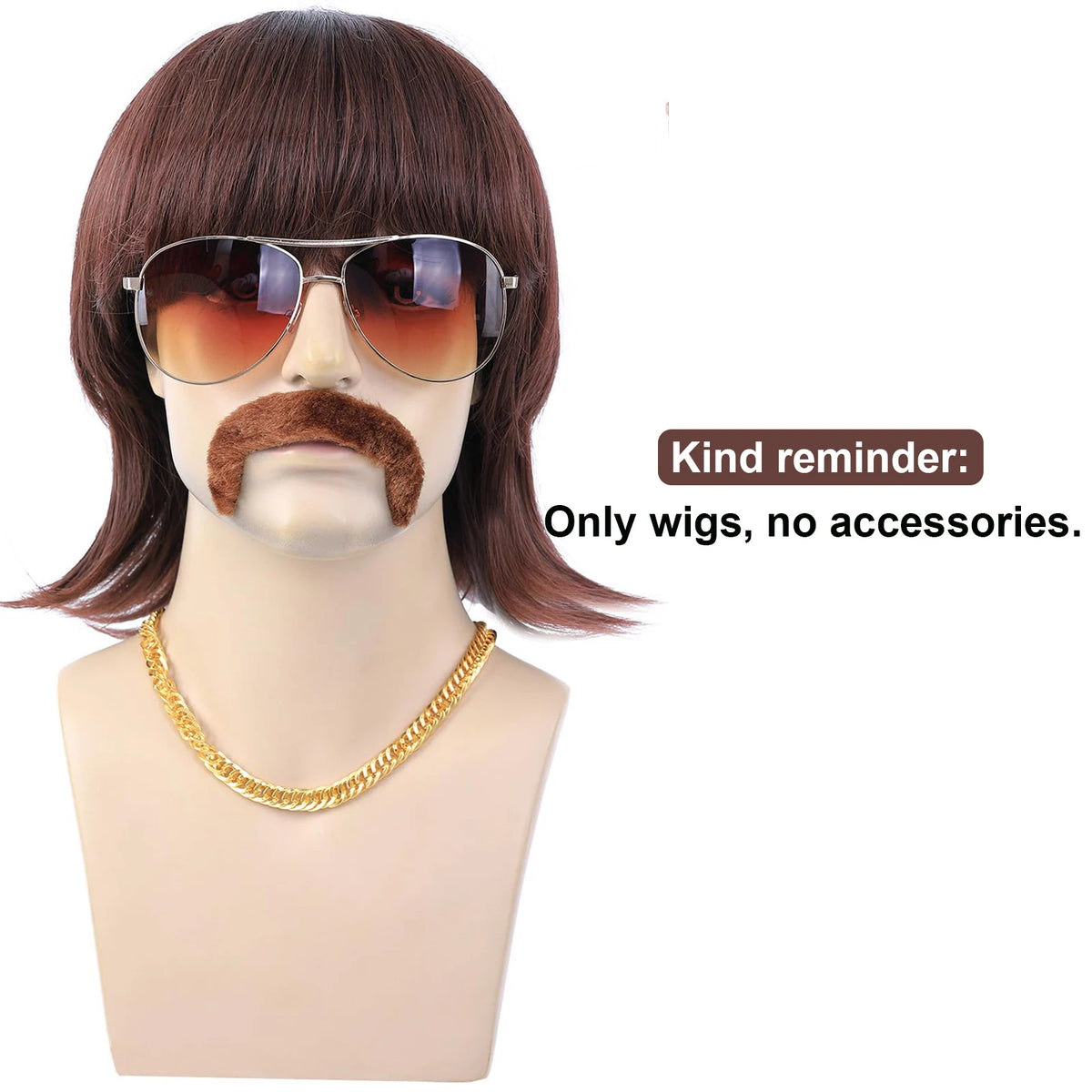 Short Brown Mullet Wig for 70s and 80s Disco Costume Cosplay Party