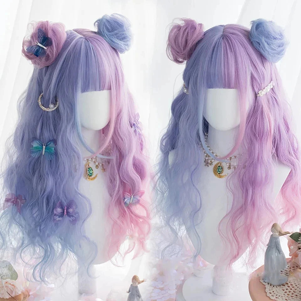 Long Wavy Blonde Cosplay Wig with Bangs - 9