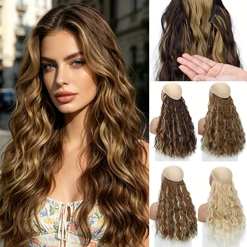 18-Inch Invisible Wire Wavy Hair Extensions for Full Volume - 1