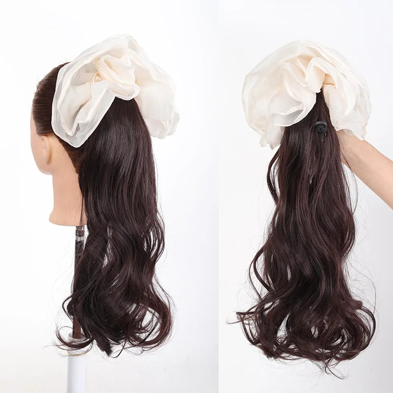 Wavy Ponytail Hair Extension with Elegant Bow Claw Clip - 12