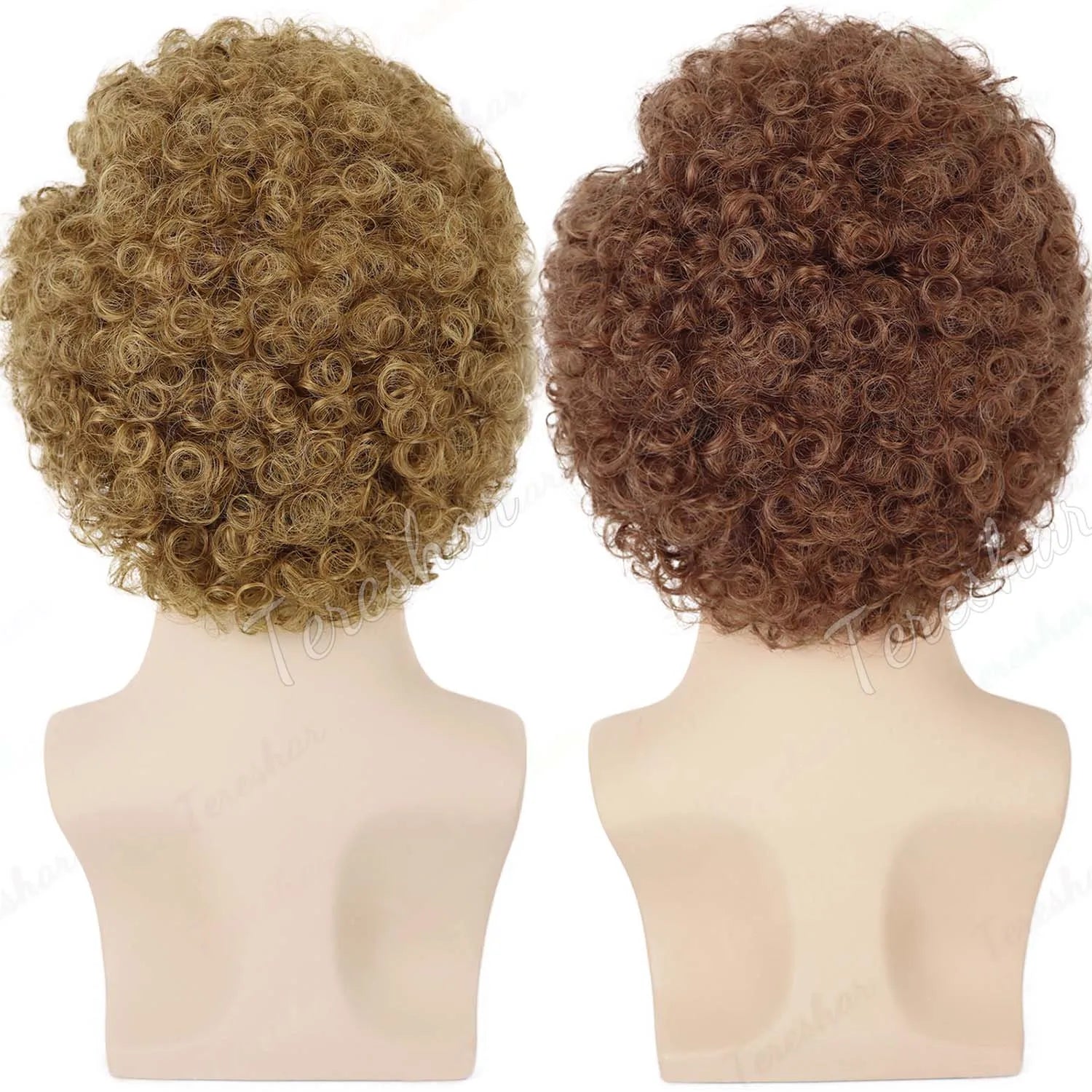 Short Brown Curly Afro Wig with Glasses for Men Costume and Cosplay - 4