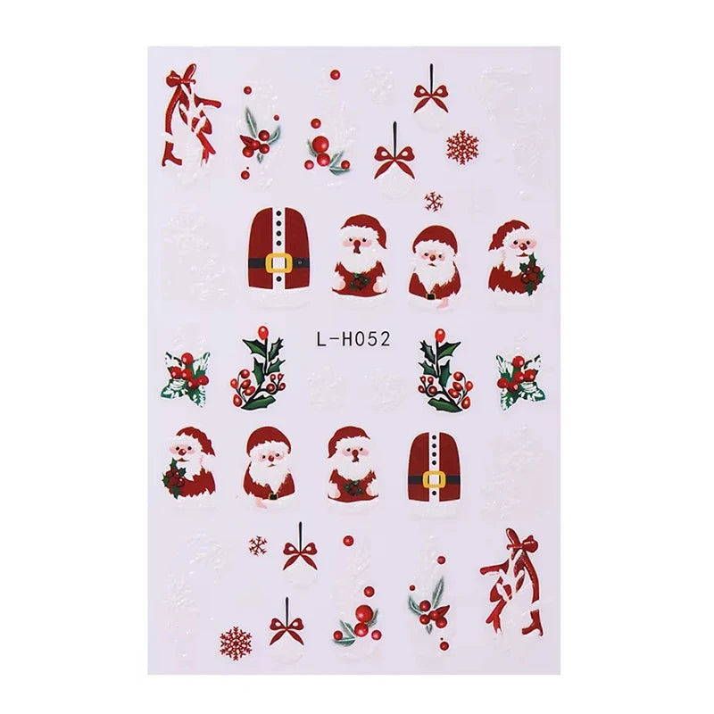 Festive 3D Christmas Nail Art Stickers for Holiday Manicure Decorations