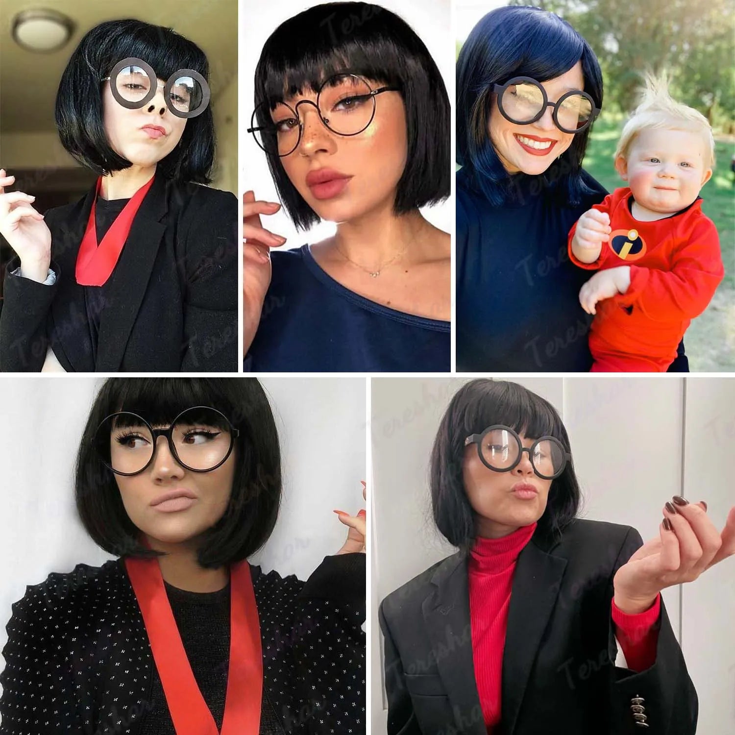 Short Black Bob Wig with Glasses for Costume and Cosplay - 2