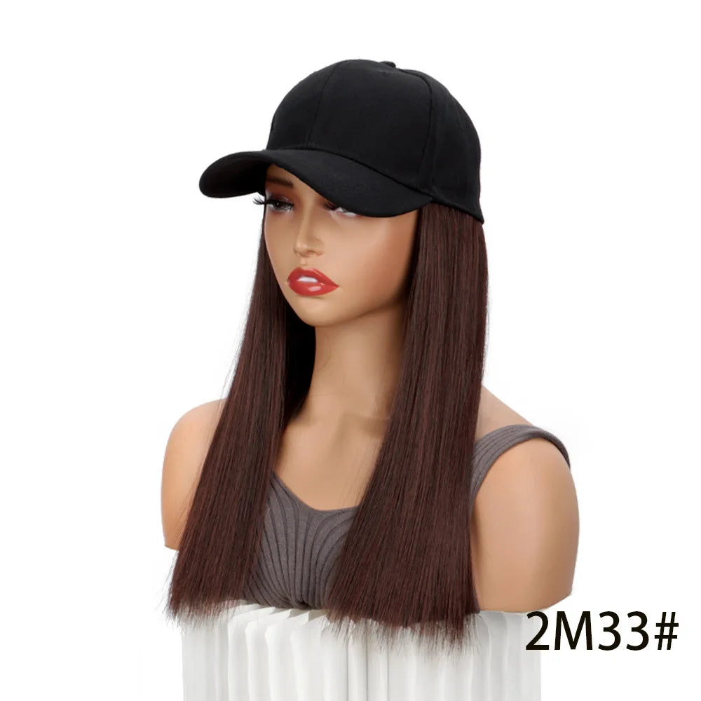 Adjustable Baseball Cap with Attached Long Straight Hair Extension