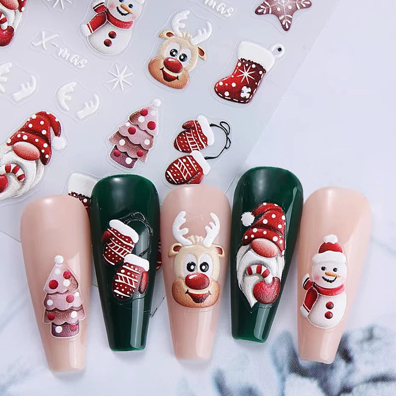 Festive Christmas Cartoon Self-Adhesive Nail Art Decal Stickers