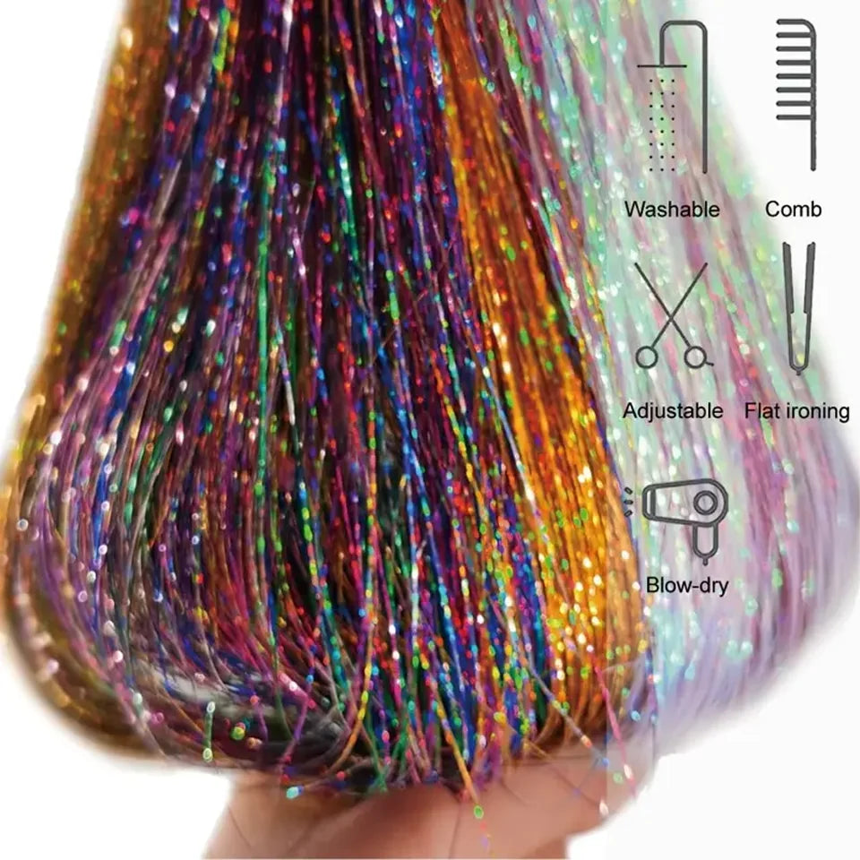 20-Inch Shiny Glitter Clip-In Hair Extensions for Parties