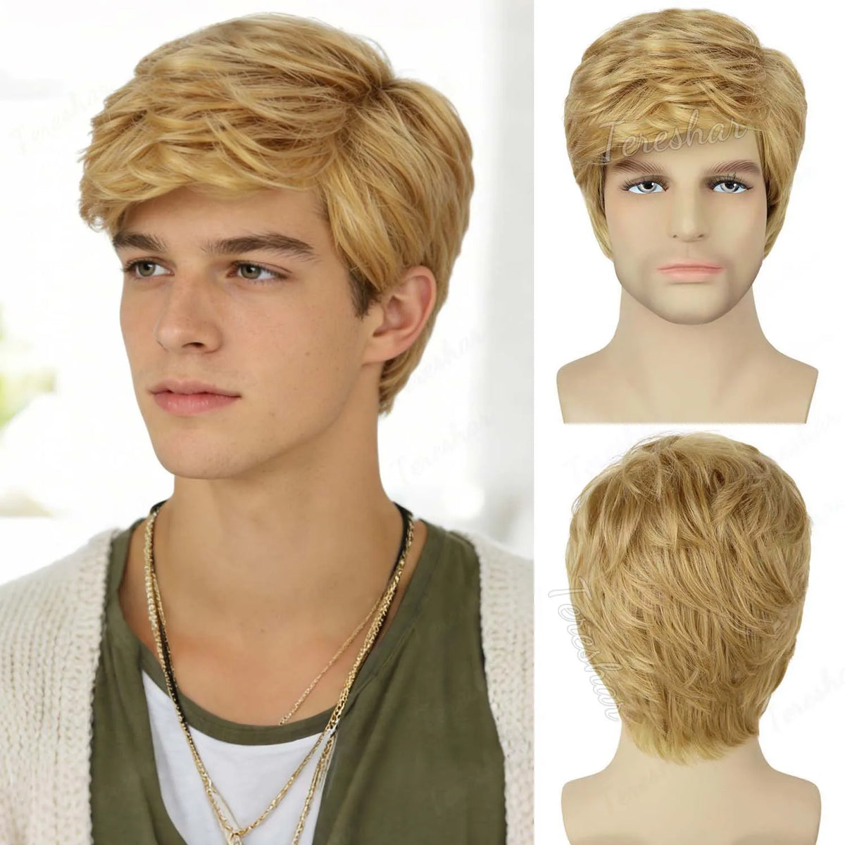 Short Grey Layered Wig for Men Costume Cosplay and Halloween Parties