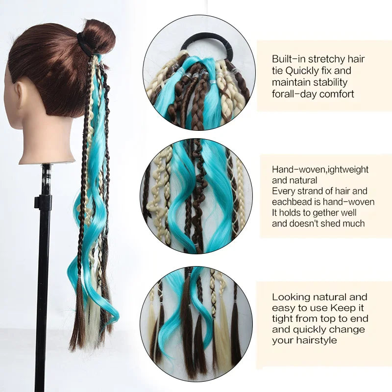 Colorful Ombre Braided Ponytail Extension for Cosplay and Parties