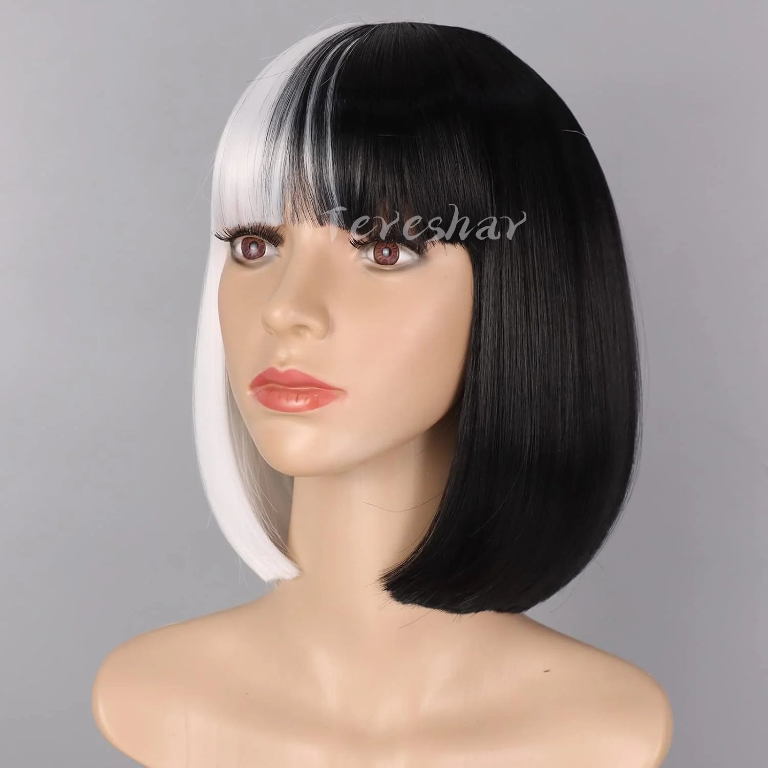 Short Straight Two-Tone Bob Wig with Bangs for Cosplay and Parties - 2