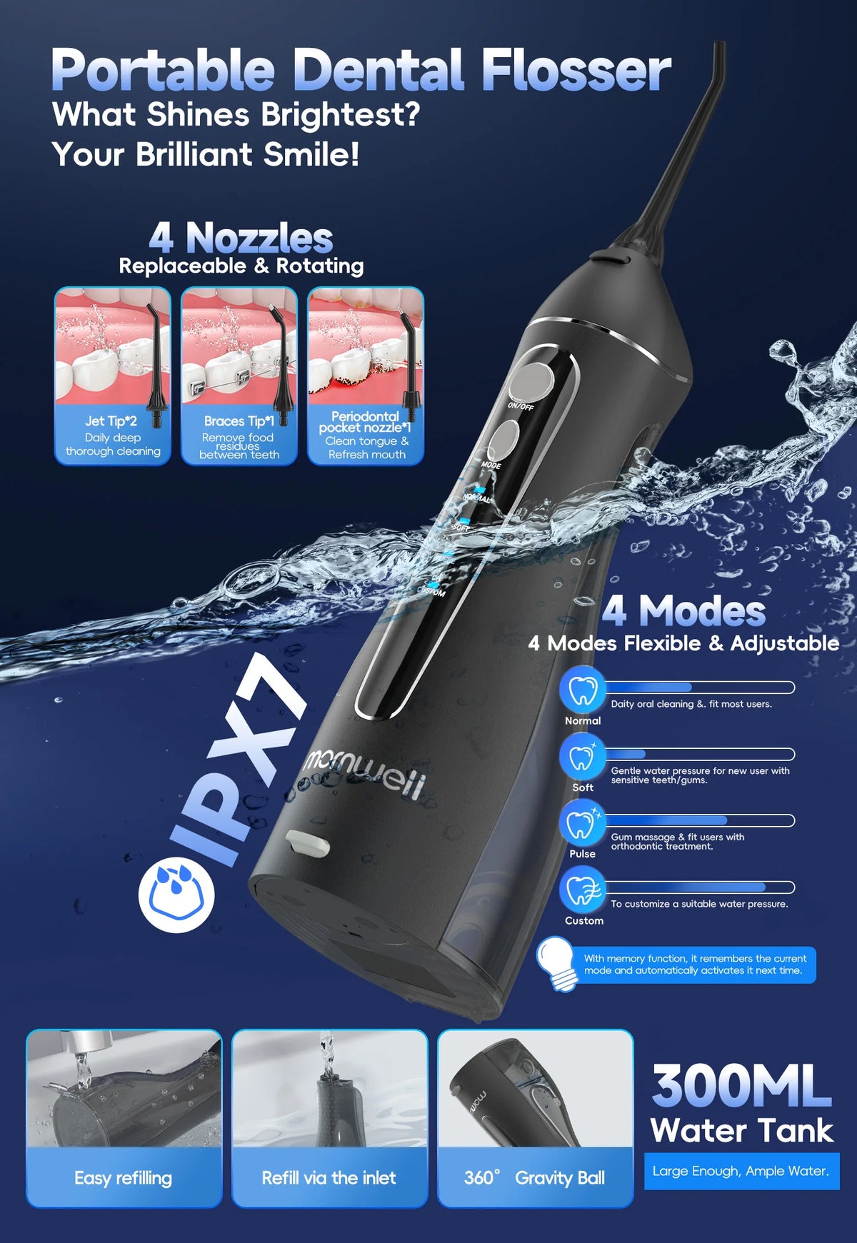 Electric Water Flosser and Toothbrush Combo for Complete Oral Hygiene