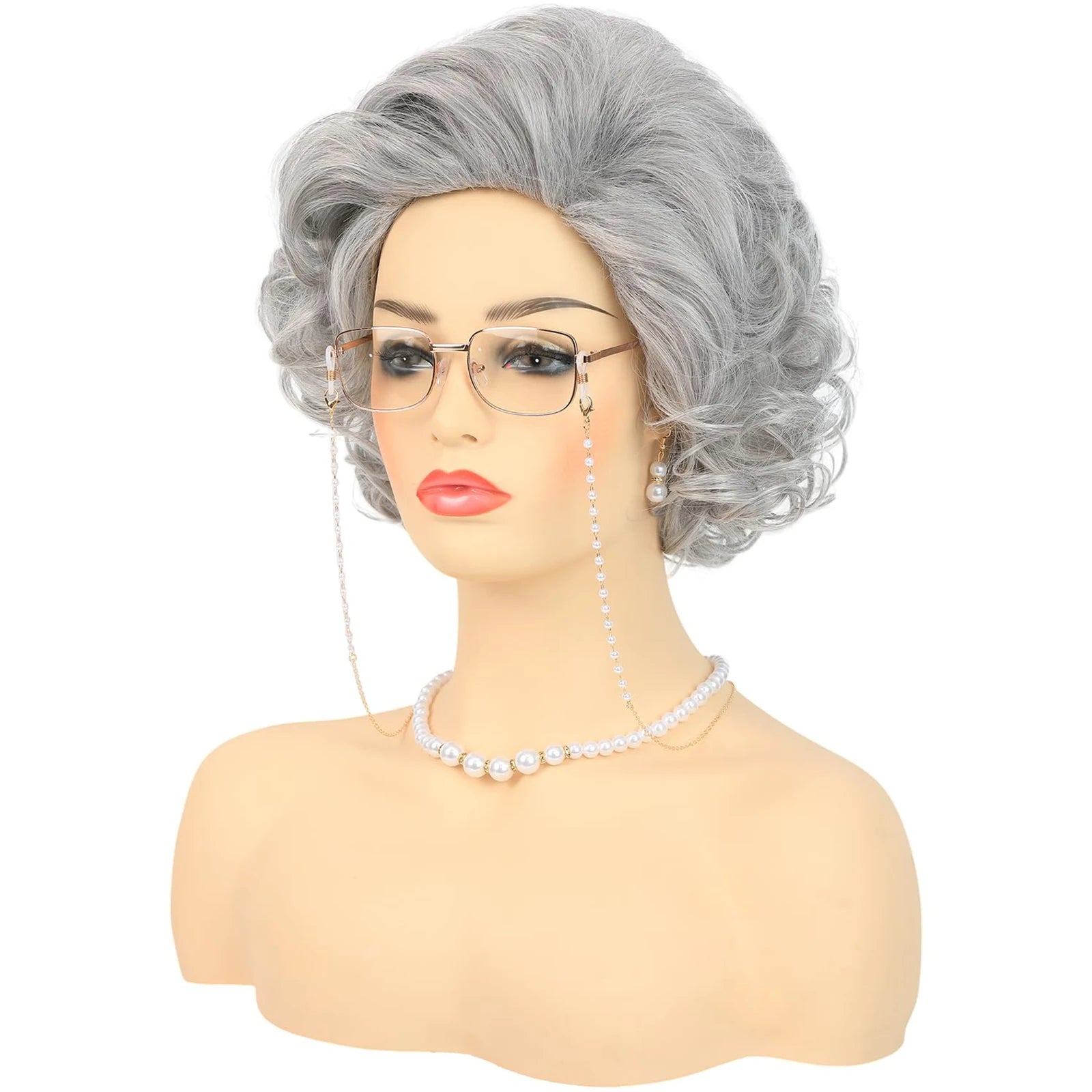 Short Curly Granny Wig Costume Set for Halloween and Cosplay Parties - 3