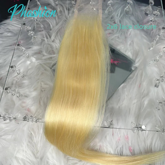 613 Blonde Human Hair 2x6 Transparent Swiss Lace Closure