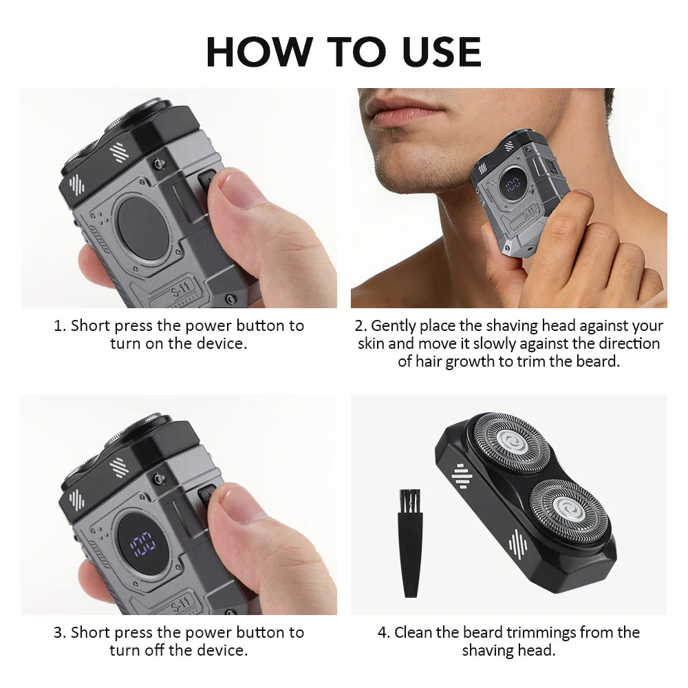 Portable Dual-Head Electric Shaver for Men with LED Battery Display - 26