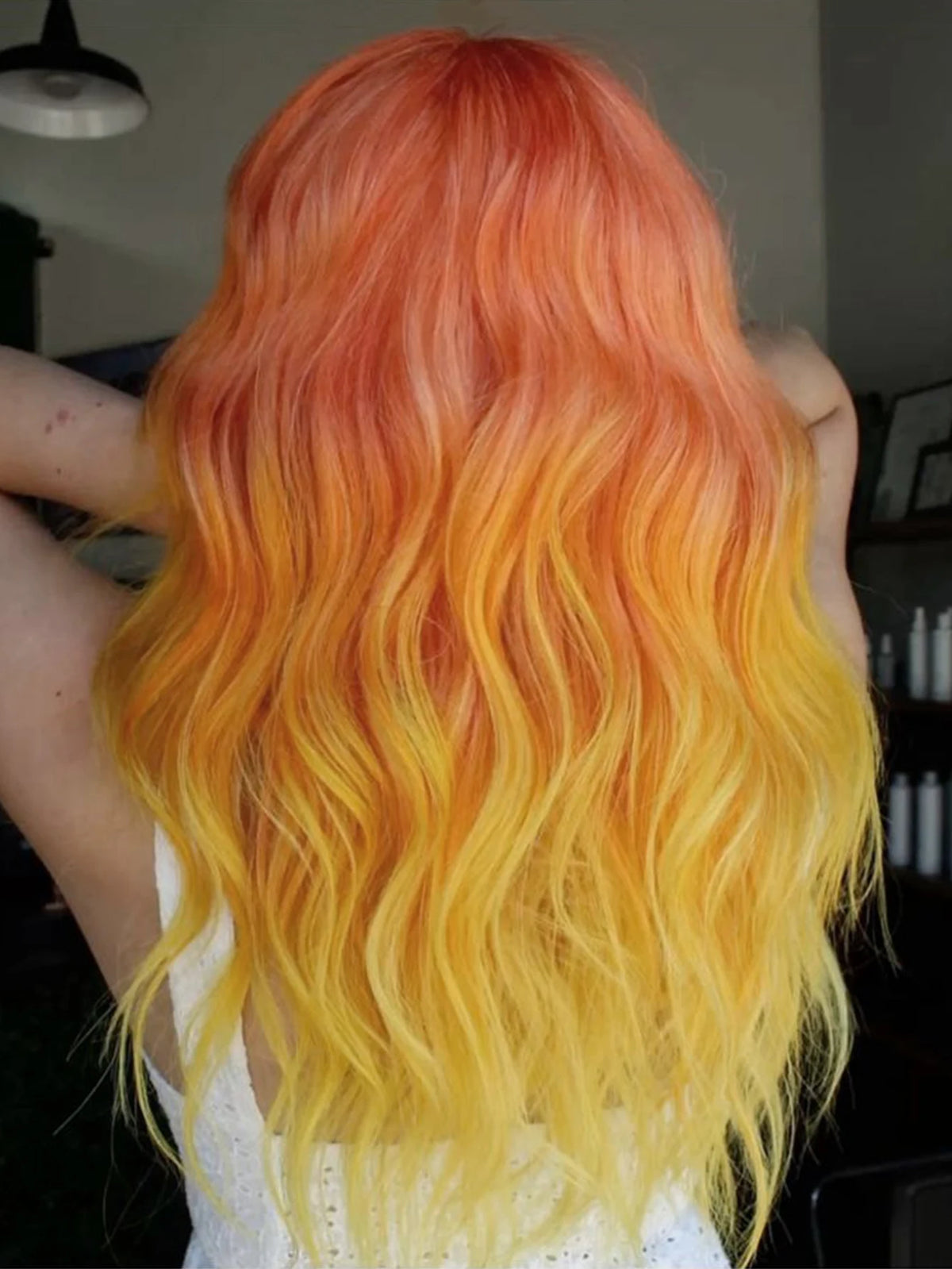 Long Orange and Yellow Ombre Wavy Wig for Daily Wear and Cosplay