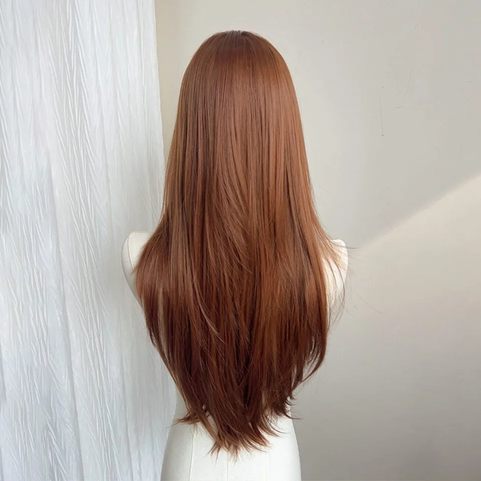 Long Straight Layered Synthetic Wig with Bangs - 5