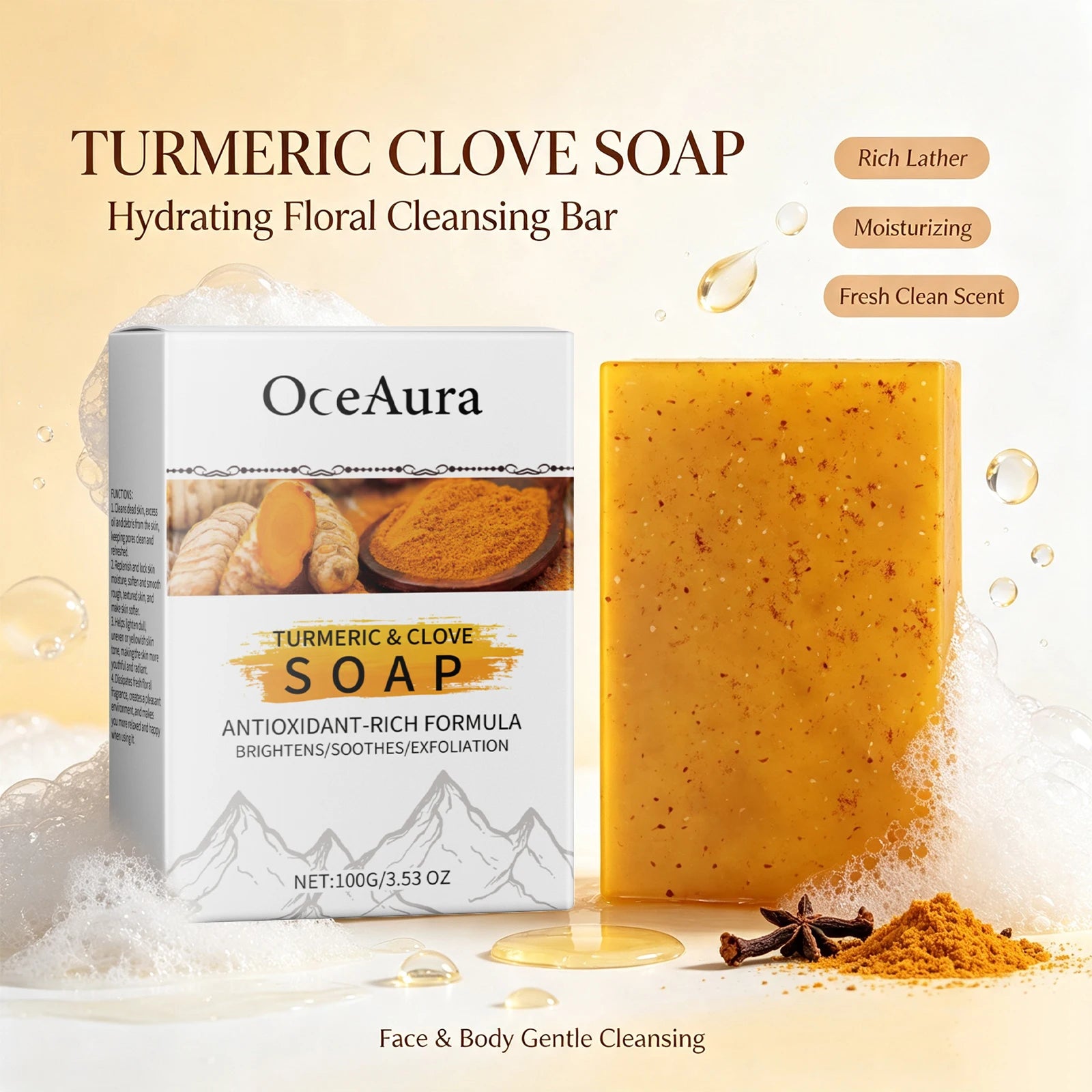Turmeric and Clove Brightening Soap Bar for Face and Body Exfoliation - 2