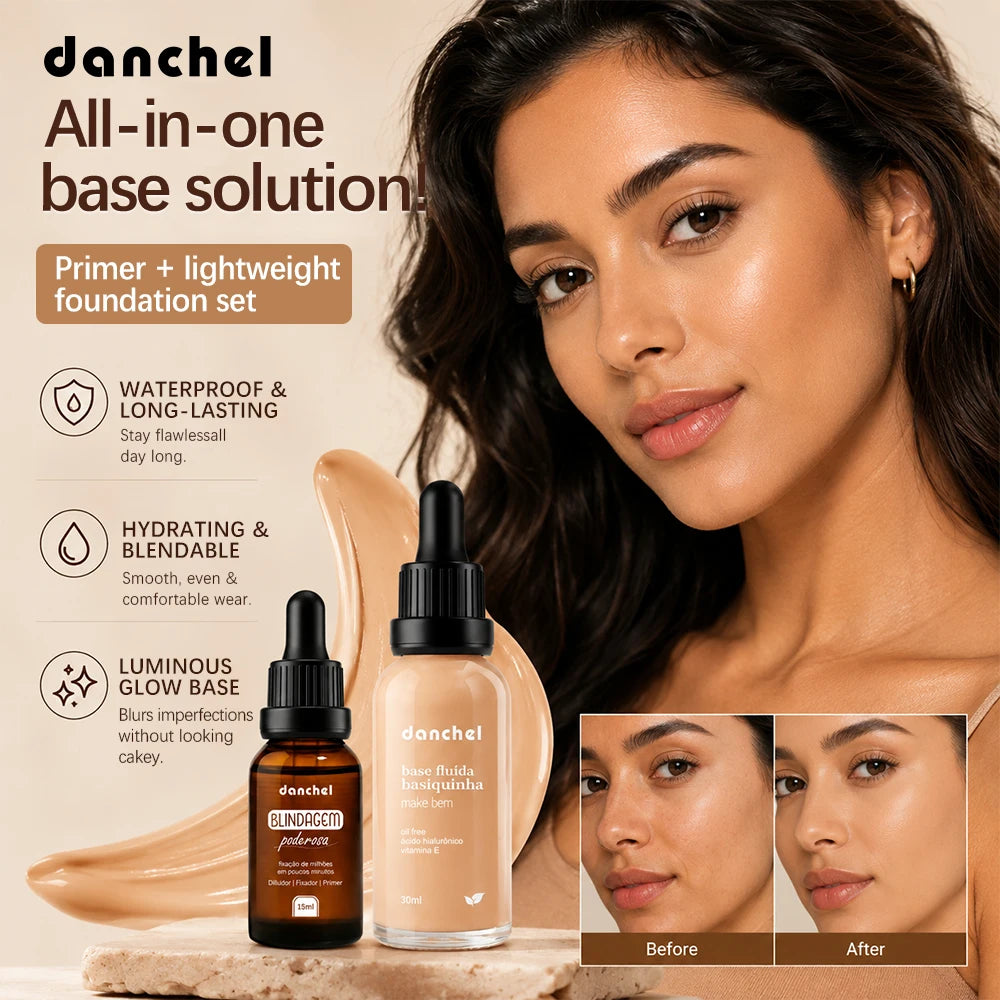 Liquid Foundation and Primer Makeup Set for Long Lasting Natural Finish