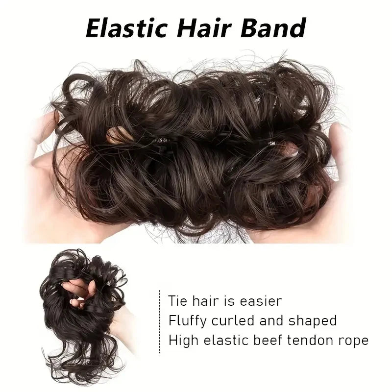 Messy Curly Hair Bun Extension with Elastic Rubber Band - 3
