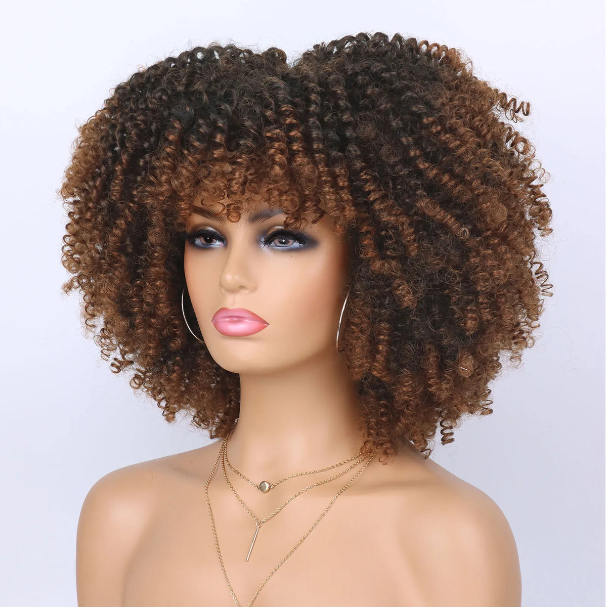 Short Kinky Curly Afro Wig with Bangs for Daily Wear