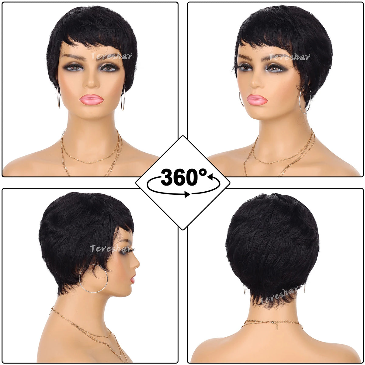 Short Layered Pixie Cut Wavy Synthetic Wig for Daily Wear