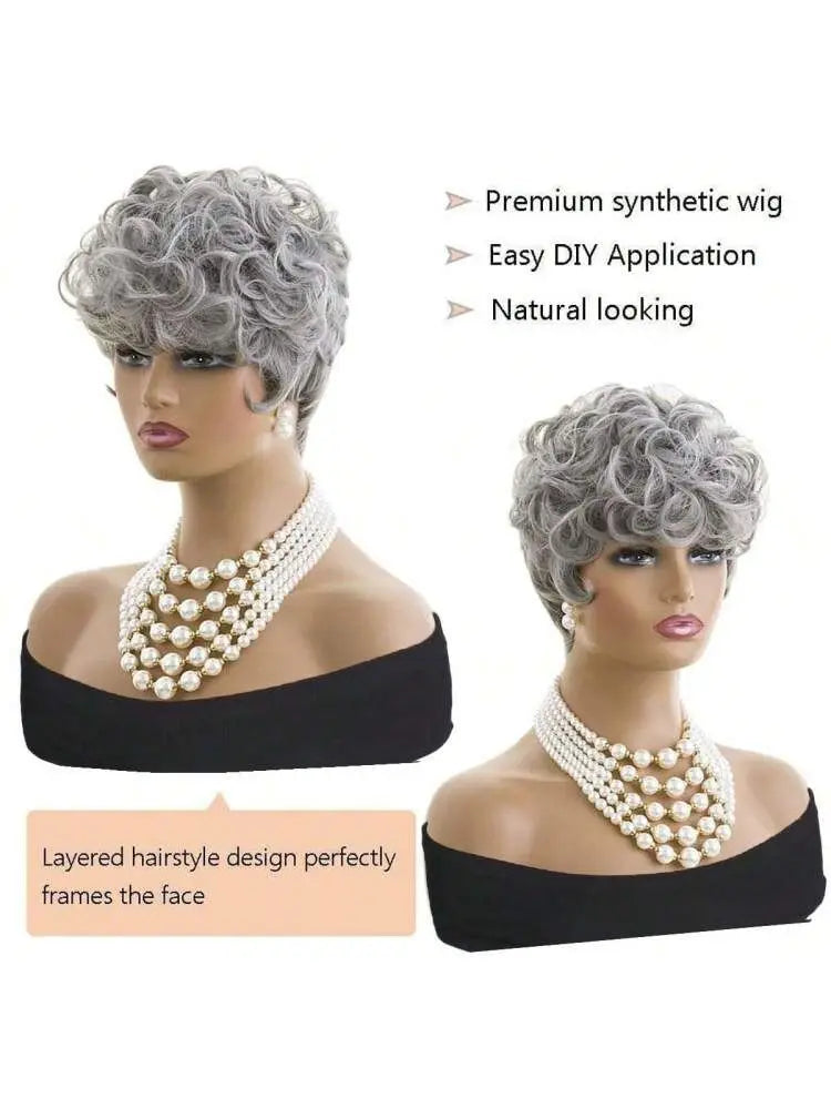 Short Curly Pixie Cut Wig with Bangs - 2
