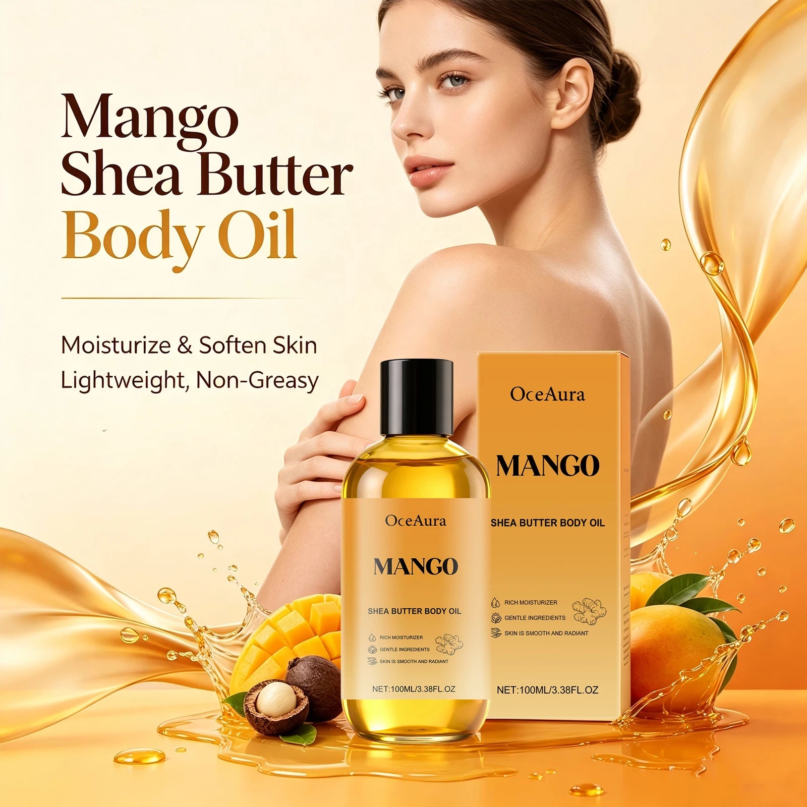 Mango Shea Butter Body Oil for Deep Skin Hydration and Smoothing Rough Skin - 1