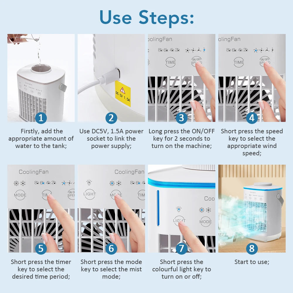 Portable Desktop Air Cooler and Humidifier with Misting Fan for Home - 11