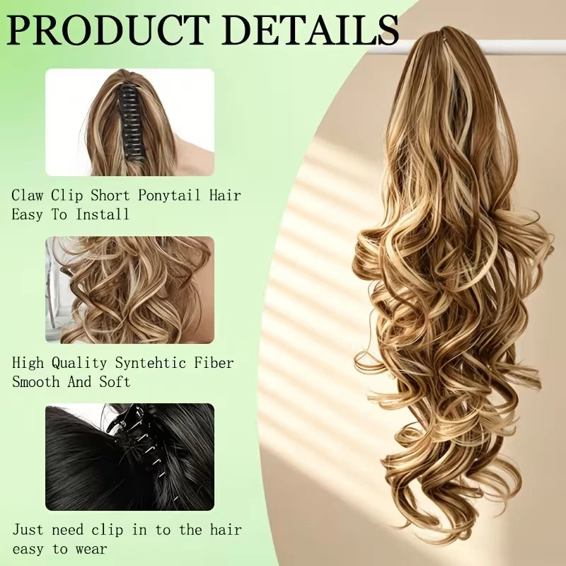 16-Inch Wavy Curly Claw Ponytail Extension for Instant Volume