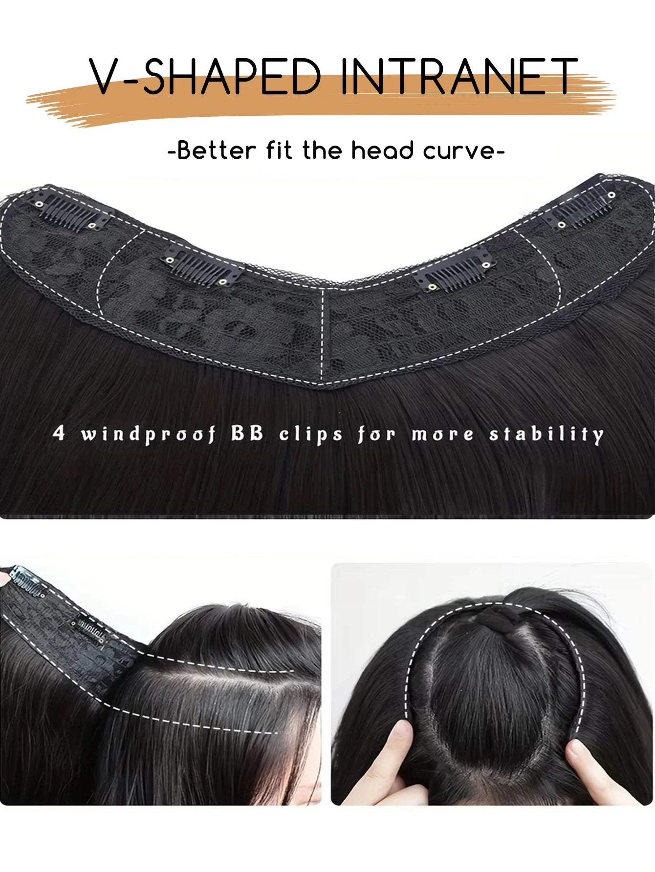 V-Shaped Straight Clip-In Hair Extensions for Instant Length - 4