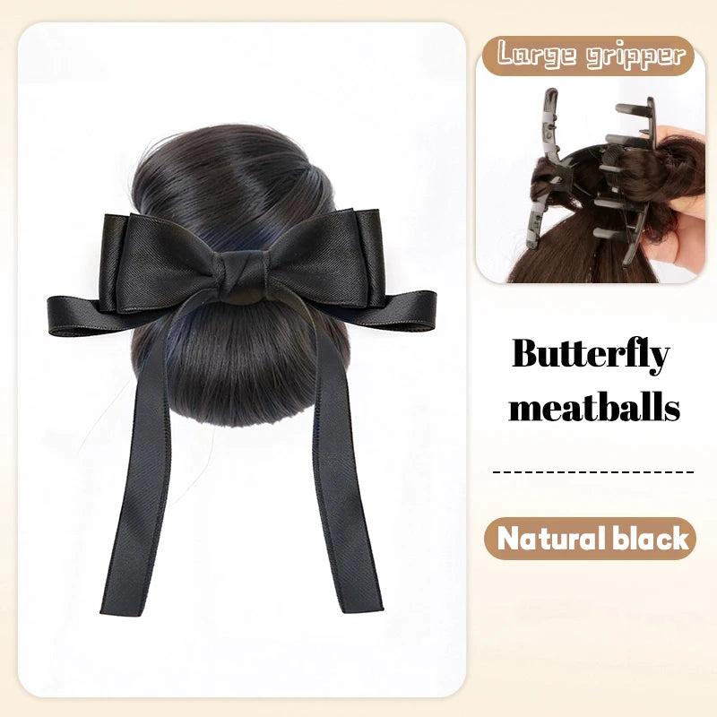 Messy Bun Hair Extension with Bow Claw Clip for Instant Volume - 16