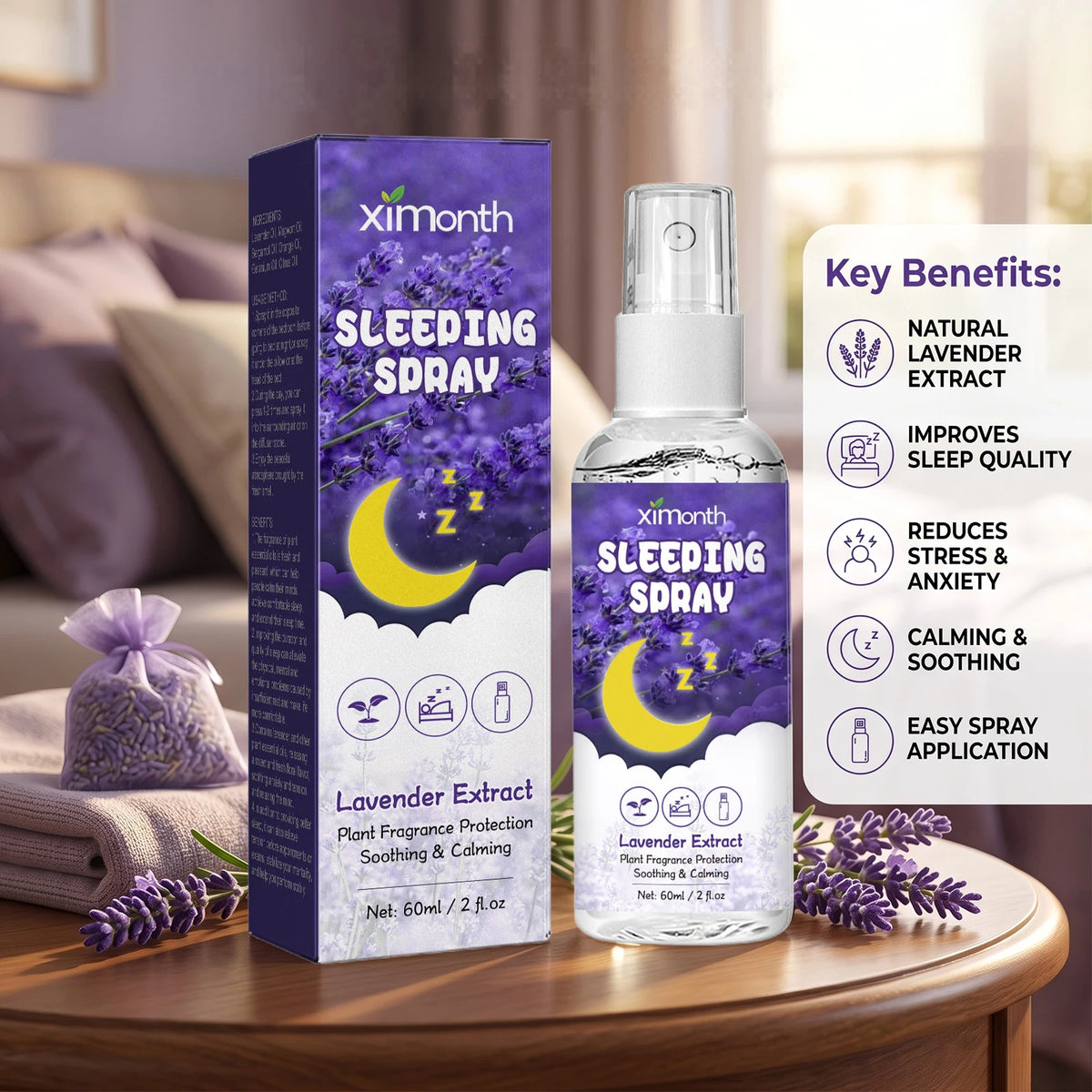 Lavender Calming Sleep Spray for Natural Anxiety Relief and Deep Rest