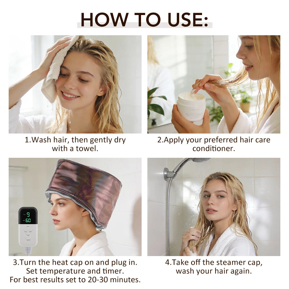 Electric Thermal Hair Steamer Cap for Deep Conditioning Treatments - 8