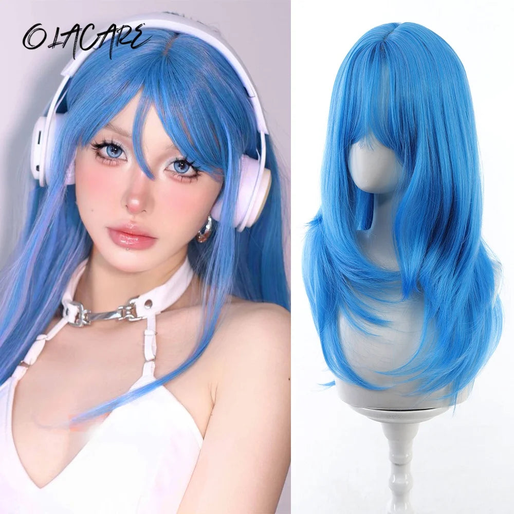 24 Inch Long Pink Cosplay Wig with Bangs - 25