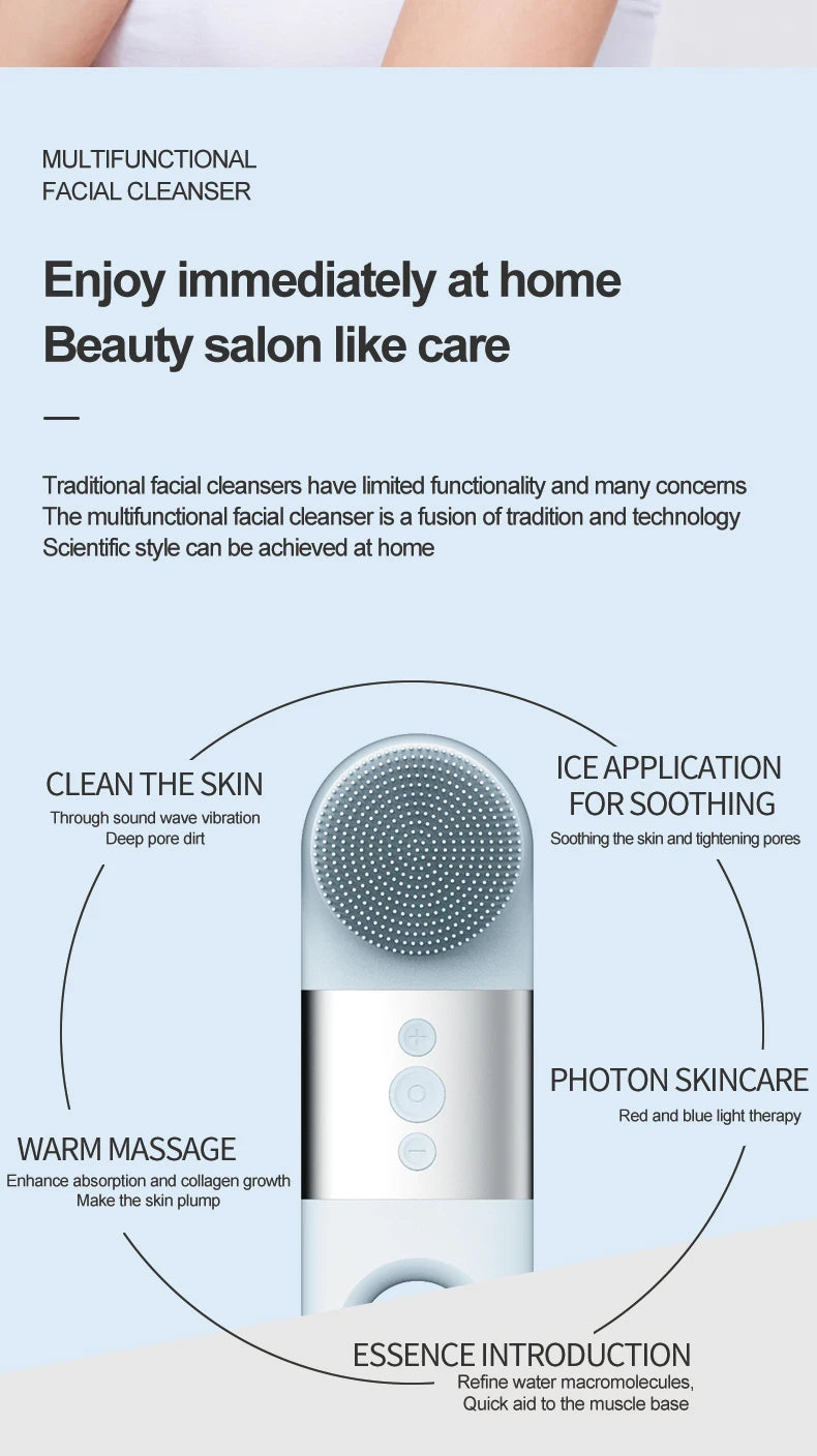 Heated and Cooling Facial Cleansing Brush for Deep Skin Exfoliation