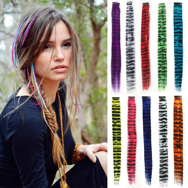 Colorful Leopard Print Clip-In Hair Extensions for Parties and Daily Use