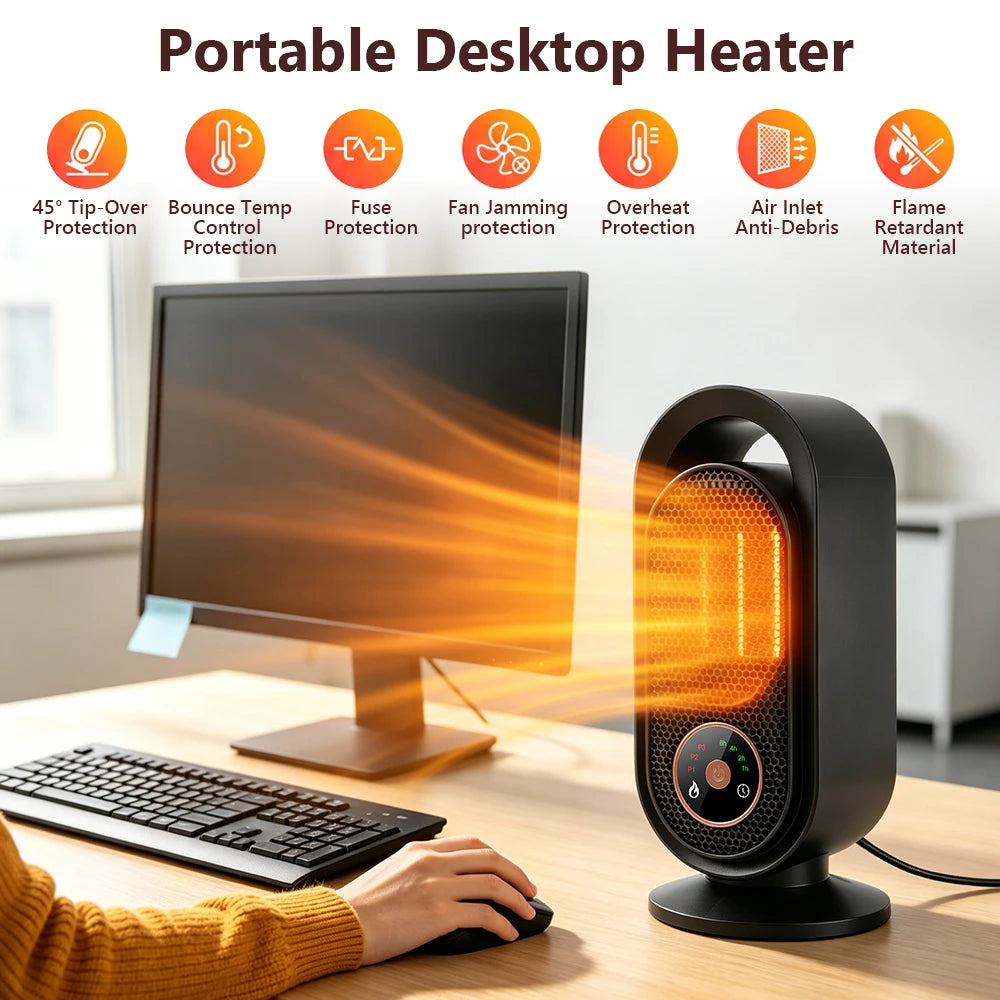 Portable Electric Ceramic Desktop Heater with Adjustable Timer and Heat - 1