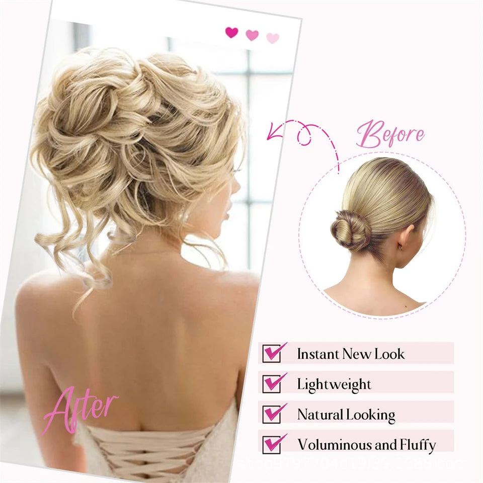 Messy Curly Hair Bun Scrunchie for Easy Updos - 12